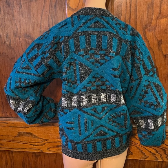 MEDIUM MENS XSTATX abstract Geometric print Grandpa Sweater Cardigan 90s USA - Picture 3 of 5